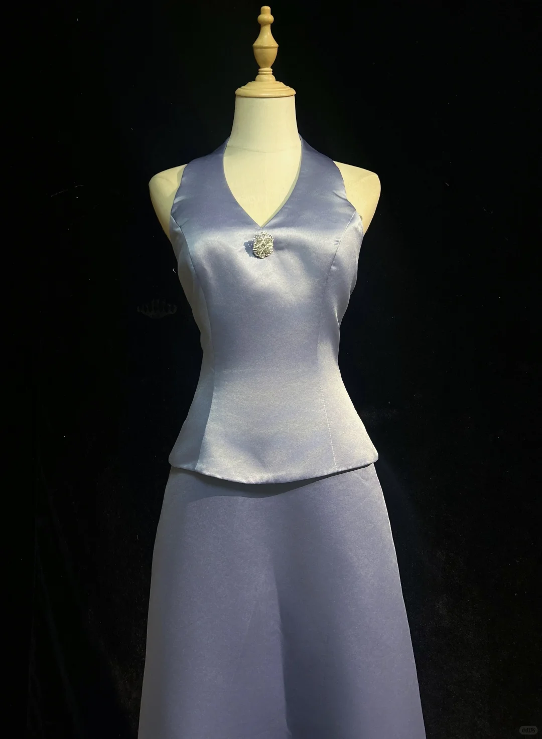 Halter V Neck Lavender Two Piece Prom Dress Satin Floor Length Simple Formal Evening Gown gh9538