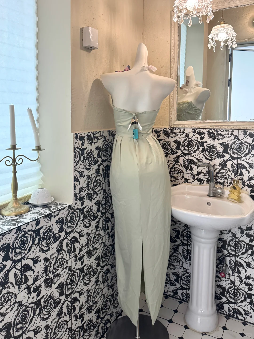 Light Green Strapless Waist-Cinched Bodycon Sexy Elegant Vintage Romantic Dress gh7510