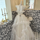 Ivory Strapless Cinched Waist Voluminous Skirt Long Romantic Dress, Wedding Gown gh7796