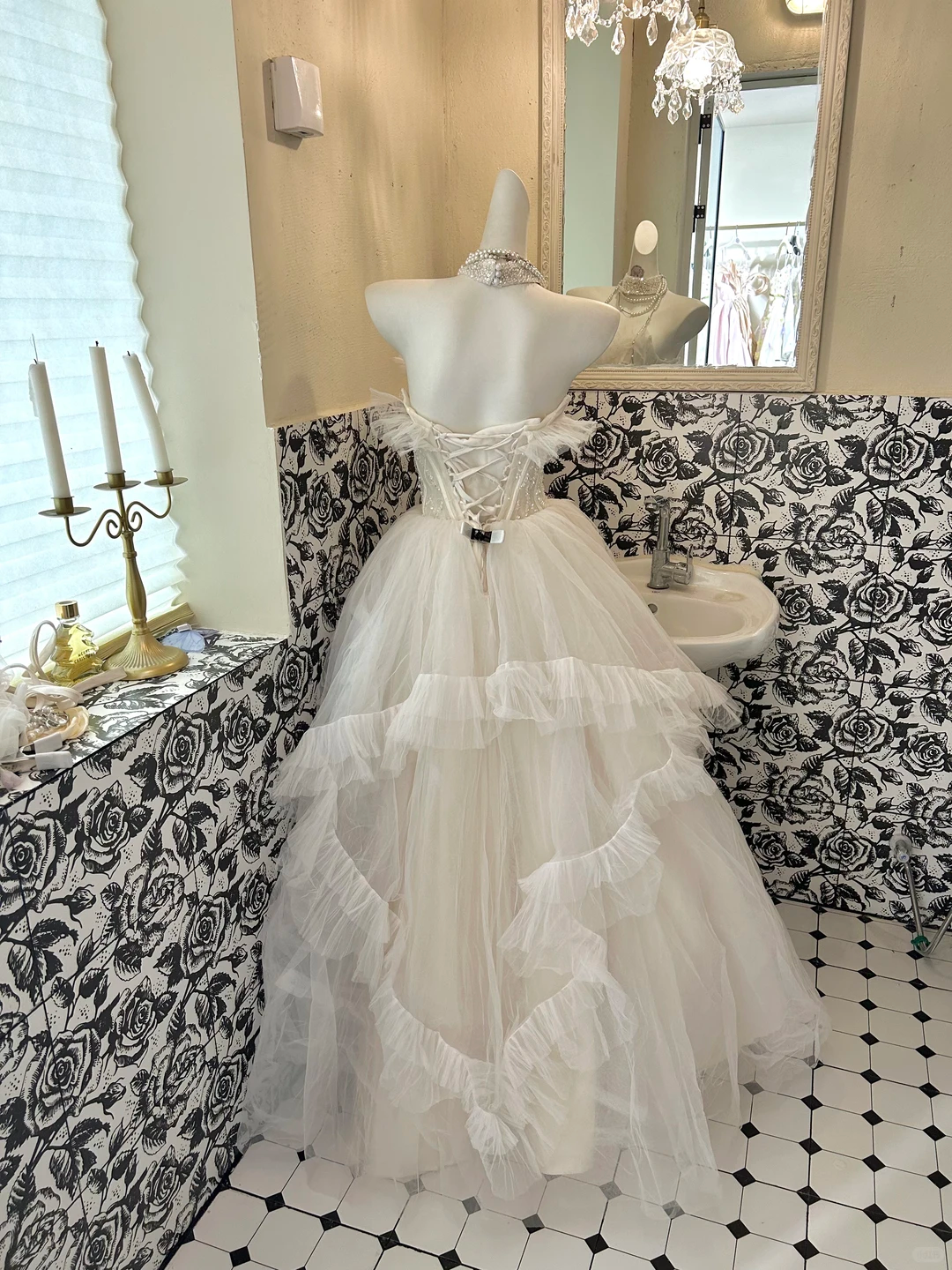 Ivory Strapless Cinched Waist Voluminous Skirt Long Romantic Dress, Wedding Gown gh7796