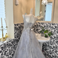 Light Grey Spaghetti Strap Waist-Cinched Full Flared Skirt Elegant Luxury Romantic Dress, Wedding Gown gh7679