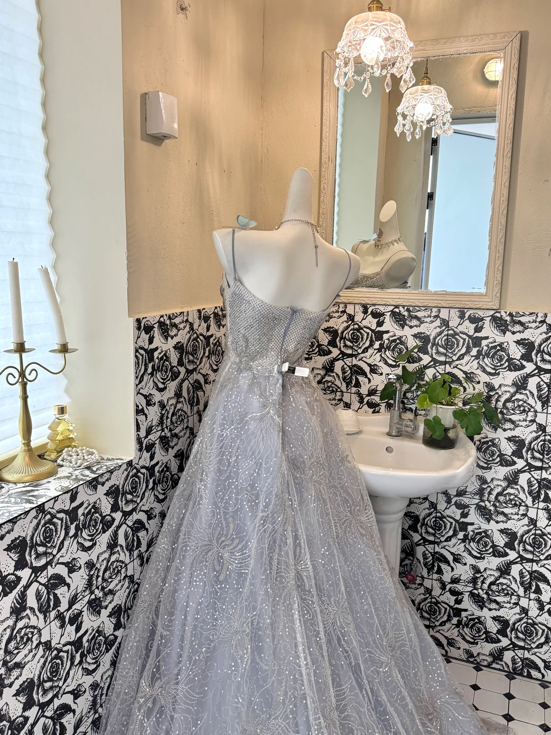 Light Grey Spaghetti Strap Waist-Cinched Full Flared Skirt Elegant Luxury Romantic Dress, Wedding Gown gh7679
