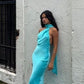 Mint green suspender straps simple elegant long slim fit ball gown evening dress wedding guest dress gh3063