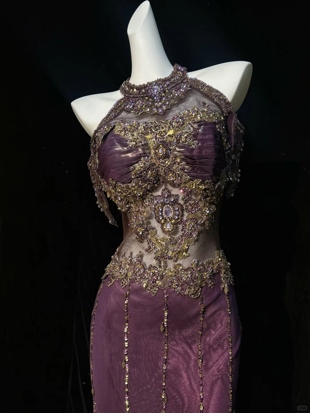 ✨Girlhomeshops-Halter Purple Beaded Mermaid Evening Gown, Sheer Mesh Formal Dress gh10277