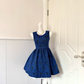 Women Royal Blue Homecoming Dress, Sleeveless Round Neck Blue Rhinestone Trim Paisley Jacquard Fabric High Waist Pleated Voluminous A‑Line Mini Party Dress gh9216