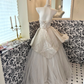 Ivory Strapless Romantic Long Wedding Gown with Silver Decorations, Cinched Waist & Voluminous Full Flared Skirt gh7755