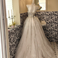 Ivory Beaded Strapless Waist-Cinched Full Flared Long Romantic Dress, Wedding Gown gh7580