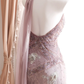 Women Dusty Pink Gatsby Style Evening Gown Halter Cowl Neck Hand-Beaded Lace Appliques Long Fringe Skirt with Matching Sheer Scarf gh9566