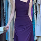 Dark Purple Asymmetric One Shoulder Evening Gown Sleeveless Ruched Flowy Long Prom Dress gh9715