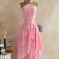 Light Pink Halter Neck Waist-Cinched Beaded Irregular Hem Evening Dress, Fairy Gown, Romantic Gown gh7447