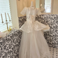 Ivory Puff Sleeve Cinched Waist Sequined Voluminous Skirt Long Romantic Dress, Wedding Gown gh7809