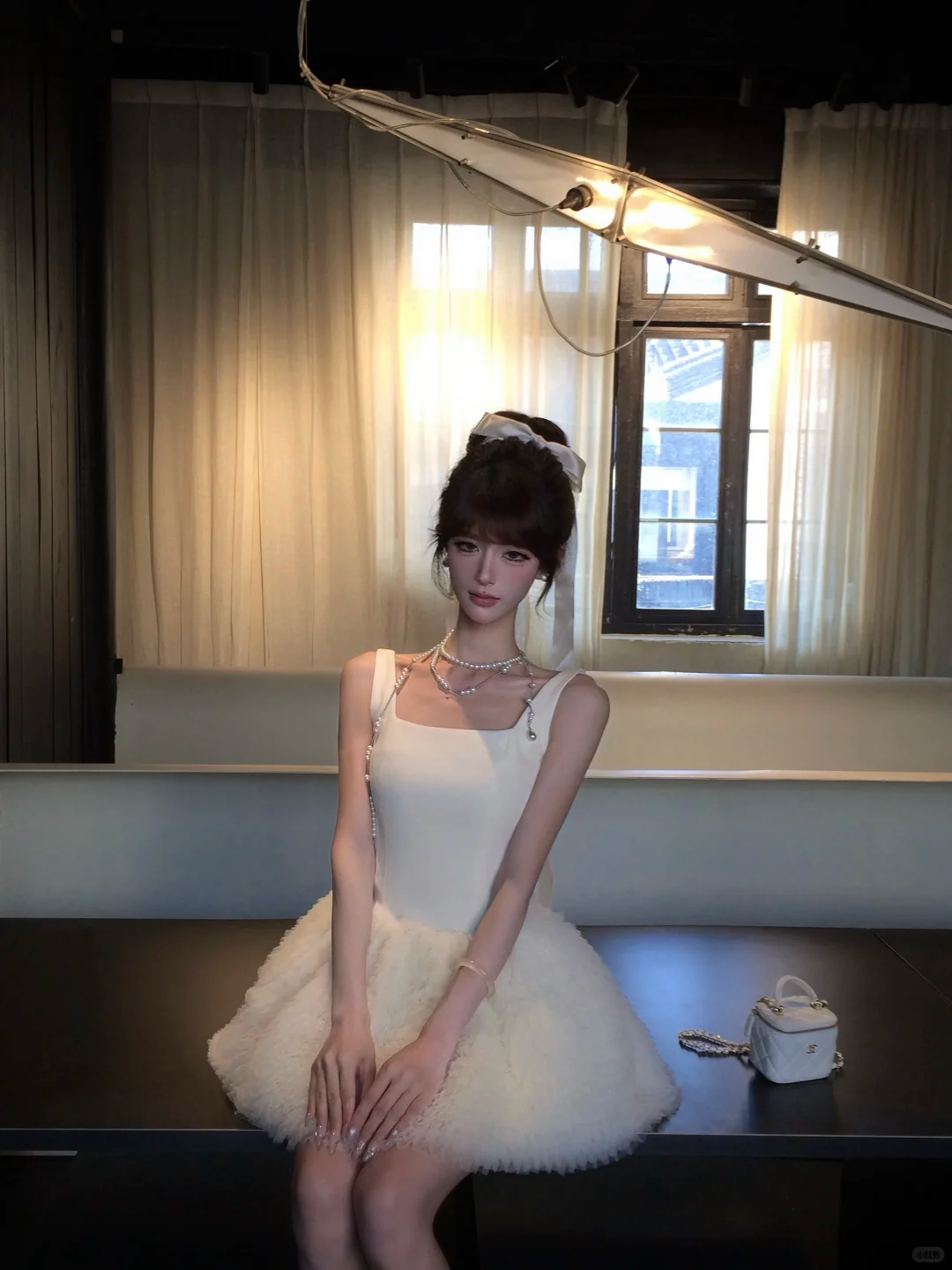 Women Sweet White Wide Strap Square Neck Homecoming Dress Satin Bodice Fluffy Cloud Tulle Short Party Dress gh9416