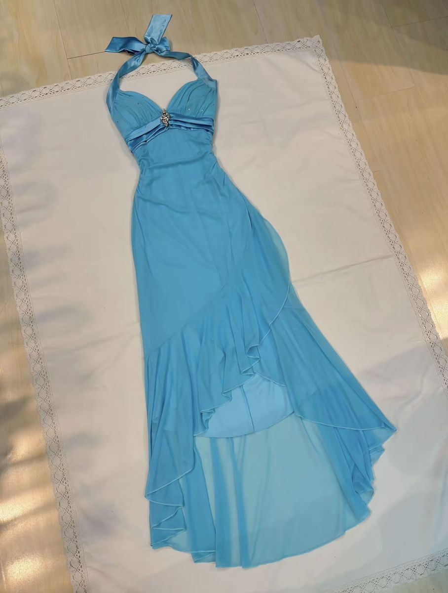Robe de fée bleue, robe longue dos nu en mousseline gh6870