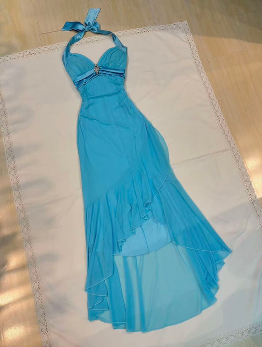 Robe de fée bleue, robe longue dos nu en mousseline gh6870