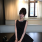 Women Elegant Black Sleeveless Homecoming Dress Rhinestone Round Neck A-Line Puffy Short Party Dress gh9426