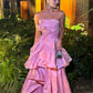 Rosa Tube Top Mode Elegante Layered Lange Satin Ballkleid Abendkleid Partykleid gh3110
