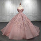 Robe de soirée longue en tulle rose magnifique et brillante avec broderie exquise et appliques gh3163