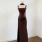 Robe sirène en satin café foncé à lacets - Robe de cocktail style mondain vintage gh6963