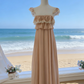 Zartrosa Chiffon-Kleid mit Rüschen und flatternden Ärmeln – Vintage-Maxikleid mit rückenfreiem Schnitt, elegant und verträumt (gh6962)