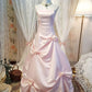 Rosa Vintage-Mode Elegante Lange Satin Plissee Ballkleid Abendkleid gh3378
