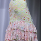 ✨Girlhomeshops-Green Floral Print Party Dress Strapless Ruched Mermaid Tiered Irregular Ruffle Hem Evening Gown gh10063
