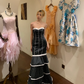 Polka Dot Strapless Long Evening Gown Tiered Ruffle Mermaid Satin Prom Dress gh9871