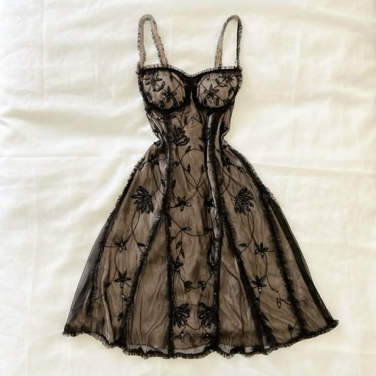 Robe de soirée en tulle marron et noir, style vintage, élégante, col en cœur, perles exquises, mi-longue/courte, en satin, robe de bal, robe de soirée, robe de fête d'anniversaire, gh4081