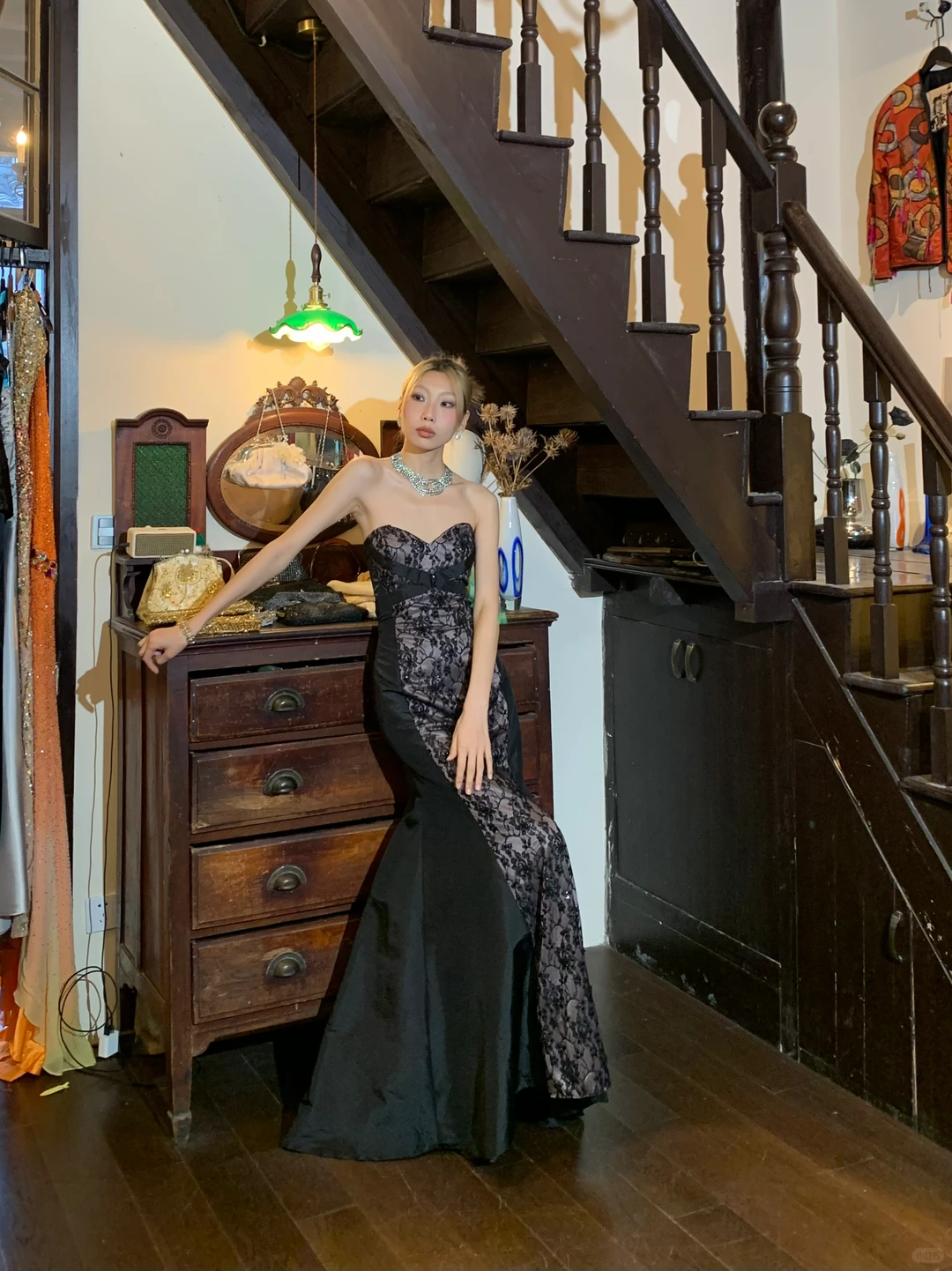 Black Lace Mermaid Long Evening Gown Strapless Sweetheart Sequin Prom Dress gh9854