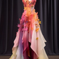 Pink Tone Tie-Dye Spaghetti Straps Waist-Cinched Long Evening Dress, Fairy Gown, Romantic Gown gh7424