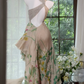 Nude Watercolor Floral Print One Shoulder Chiffon Long Evening Dress, Rhinestone Strap A-Line Prom Gown gh9508