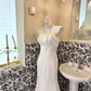 White Satin Minimalist Strapless Waist-Cinched Figure-Flattering Sexy Mermaid Long Romantic Dress, Wedding Gown gh7756