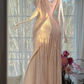 Nude Pink V-Neck Ruched Spaghetti Strap Vertical Fringe Beaded Mermaid Evening Dress, Prom Gown gh9527
