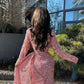 Long sleeved sequins a line prom dress shiny pink evening gown with slit gh2751
