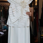 White Bateau Neck Satin Formal Gown Layered Pleats 3D Flower Sheath Long Evening Prom Dress gh9795