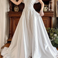 White Satin Vintage Off‑the‑Shoulder V‑Neck Lace Fitted Waist Full Flared Train Prom Gown, Wedding Dress gh8609