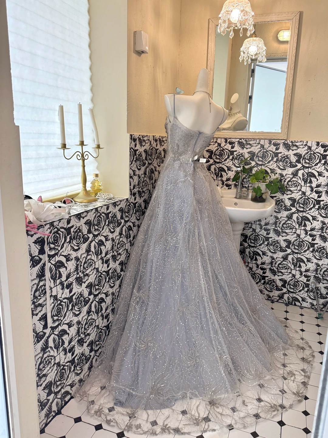 Light Grey Spaghetti Strap Waist-Cinched Full Flared Skirt Elegant Luxury Romantic Dress, Wedding Gown gh7679