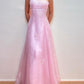 Robe de soirée longue en satin et tulle à bretelles spaghetti, élégante et exquise, rose, à la mode, robe de bal, robe de soirée, robe de remise de diplôme, gh3487