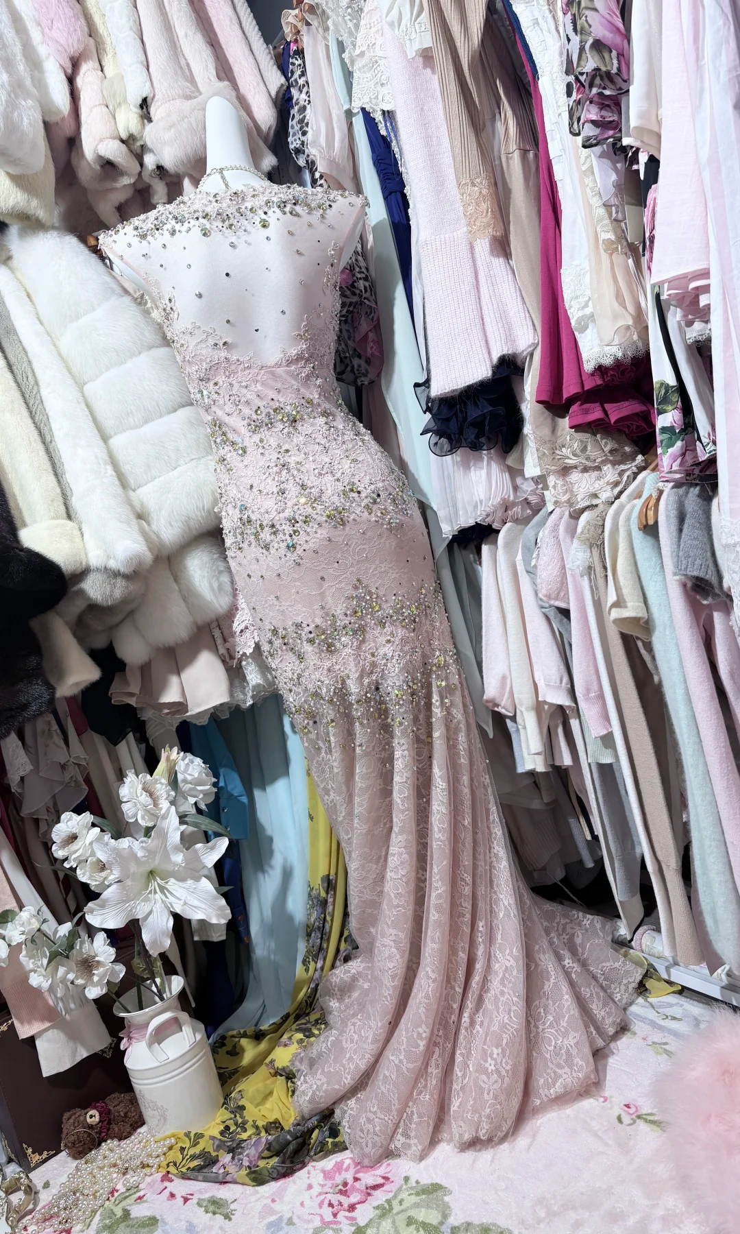 Women Light Pink Mermaid Formal Dress Off Shoulder Lace Hand Beaded Rhinestone Long Train Vintage Evening Gown gh9600