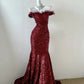 Robe de soirée élégante et brillante bordeaux, longue, en tulle pailleté, décolleté au sol, traîne, robe de bal sexy, gh3730