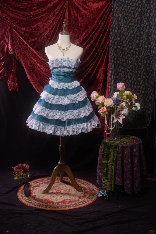 Robe de bal vintage en dentelle bleu océan, robe de soirée, robe d'anniversaire, gh4539