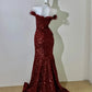 Robe de soirée élégante et brillante bordeaux, longue, en tulle pailleté, décolleté au sol, traîne, robe de bal sexy, gh3730