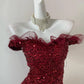 Robe de soirée élégante et brillante bordeaux, longue, en tulle pailleté, décolleté au sol, traîne, robe de bal sexy, gh3730