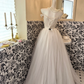 Ivory Off-the-Shoulder Exquisite Beaded Waist-Cinched Full Flared Skirt Long Romantic Dress, Wedding Gown gh7743