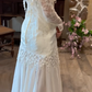 Ivory White Vintage Off‑the‑Shoulder Wedding Gown, Twist Tulle Neck Floral Lace Long Sleeve Lace Fringe Chiffon A‑Line Bridal Dress gh9073