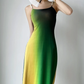 Green‑Yellow Gradient Mesh Slip Maxi Gown, Square Neck, Contrast Braided Spaghetti Straps, Stretch Mesh Fabric, Fitted Straight Maxi Silhouette, Double‑Layer Sheer Mesh, Retro Vibe Vacation Prom Photoshoot Dress gh8860