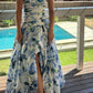 girlhomeshops - Robe de bal longue en satin et mousseline à fleurs bleues et blanches, gh5927