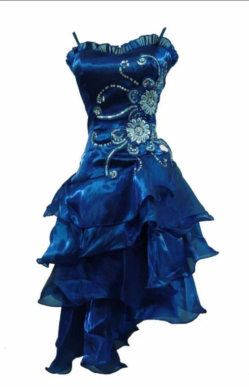girlhomeshops – Blau/Schwarzes, zartes, geblümtes, perlenbesetztes, kurzes, gerüschtes Tüll-Heimkehrkleid gh5635