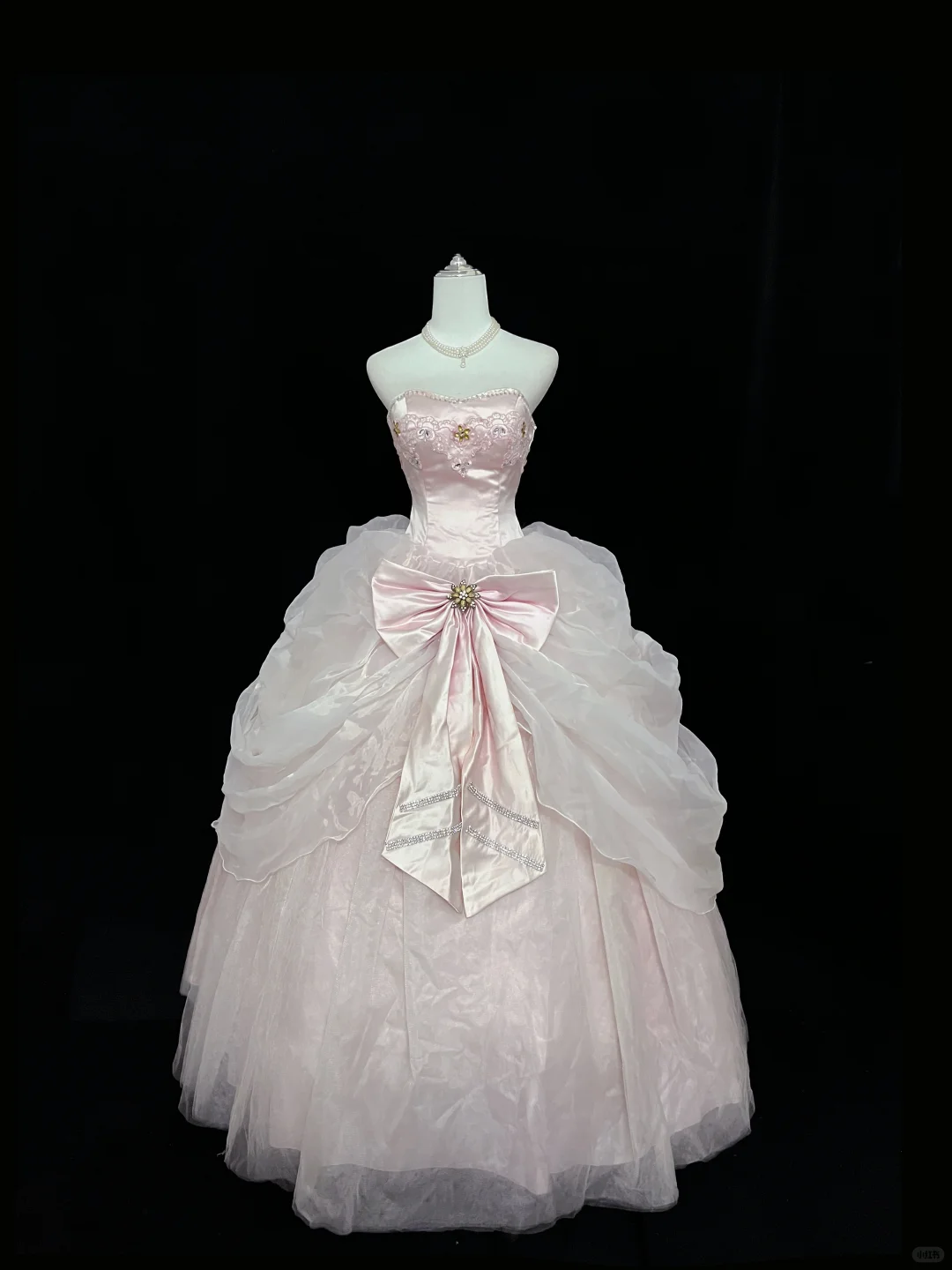 Blush Pink Strapless Cinched Waist Bow Voluminous Princess Skirt Long Romantic Dress, Wedding Gown gh7960
