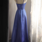 Blue halter-neck fitted waist vintage ball gown, evening gown gh7125