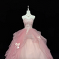 Blush Pink Strapless Embroidered Cinched Waist Voluminous Princess Skirt Romantic Dress, Wedding Gown gh7920